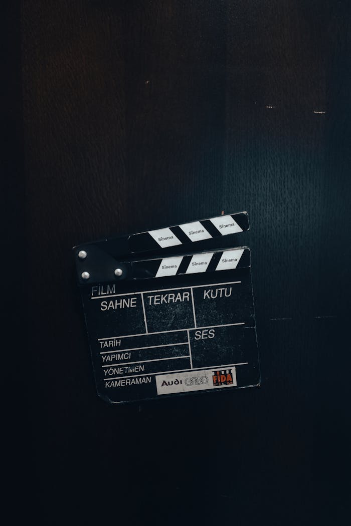 Film clapperboard against a dark backdrop, representing filmmaking in Istanbul, Türkiye.